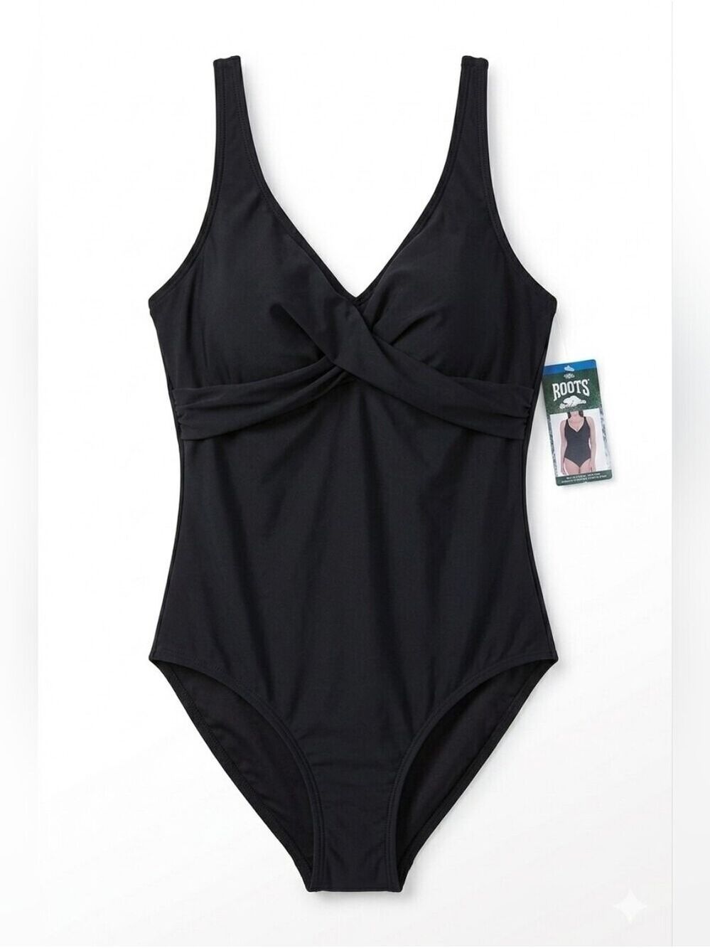 Roots Black One-Piece Swimsuit, Adjustable Straps, Size 10, NWT